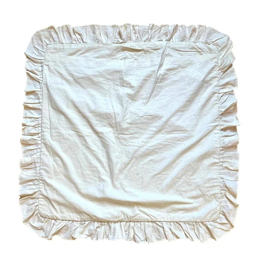 Pottery Barn Euro Pillow Shams Pair Cream Cotton Embroidered Ruffle Farmhouse